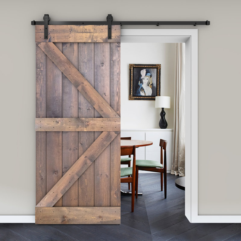 JM HOME Paneled Manufactured Wood Barn Door with Installation Hardware
